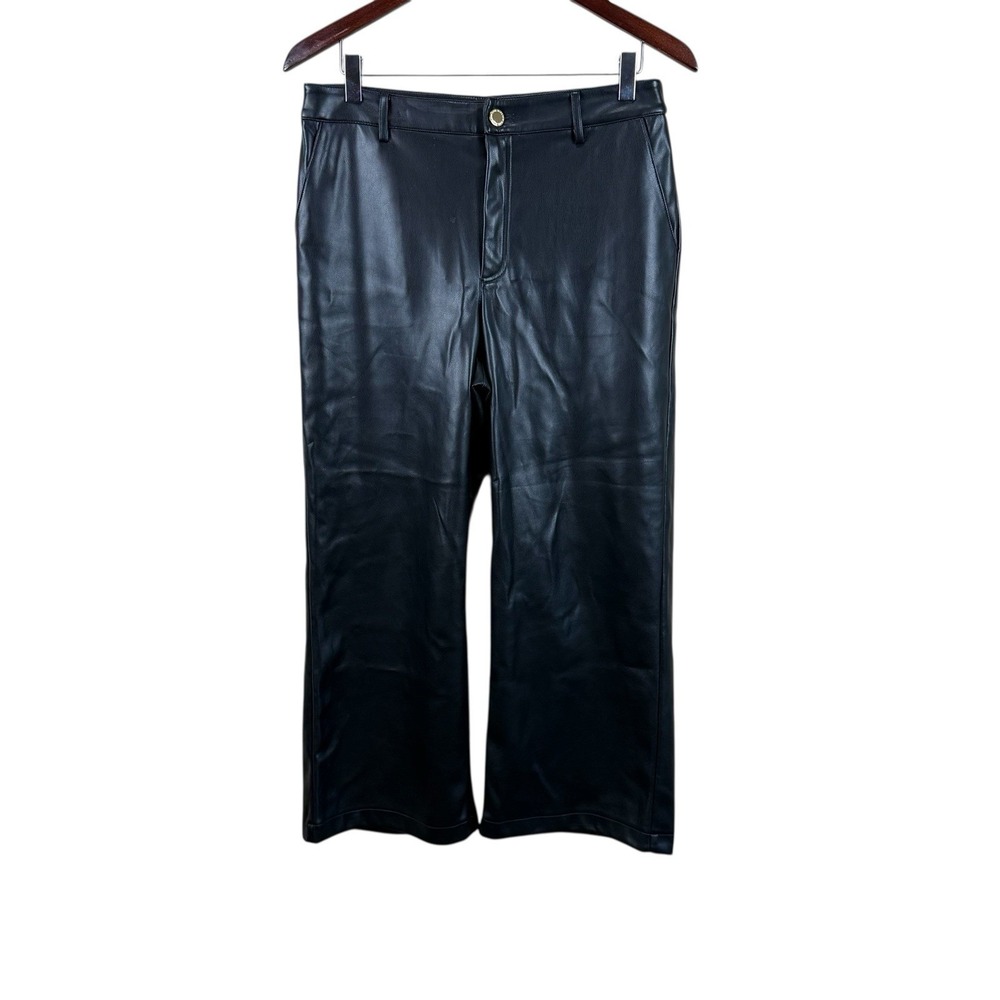 Marc New York Andrew Marc Black‎ Wide Leg Faux Leather Pants Ladies 4 Soft Crop
